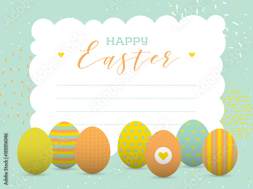 Happy easter greeting card with painted eggs