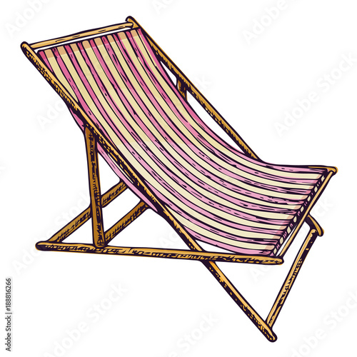 Beach lounge chair on white background, cartoon illustration of beach accessories for summer holidays. Vector