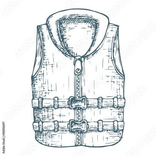 Life vest on white background, cartoon illustration of beach accessories for summer holidays. Vector