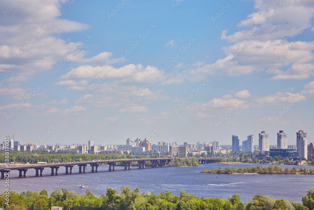 Beautiful cityscape with view on Paton's bridge in Kiev