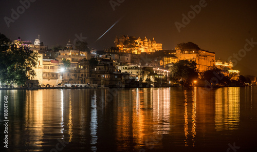 Udaipur and Lake Pichola by night, Rajasthan