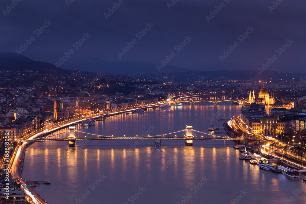 View on Szecheny bridge in Budapest Hungary