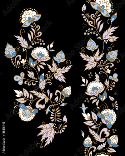 stock vector abstract hand draw flower and wave, doodle bouquet. oriental or arabic, russia textile design. template for card. banner