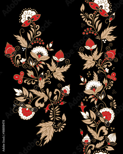 stock vector abstract hand draw flower and wave, doodle bouquet. oriental or arabic, russia textile design. template for card. banner