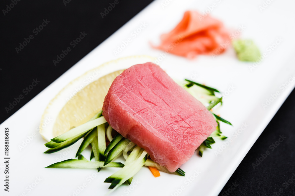 Tuna sashimi served on a plate