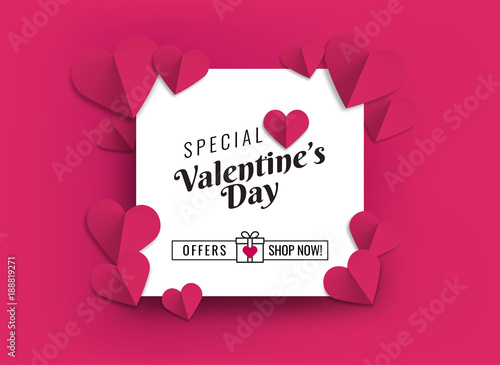 Illustration of hearts of pink color. Design for sale promotions with hearts for lovers' day. Banner, poster, flyer or card for sales on Valentine's Day.