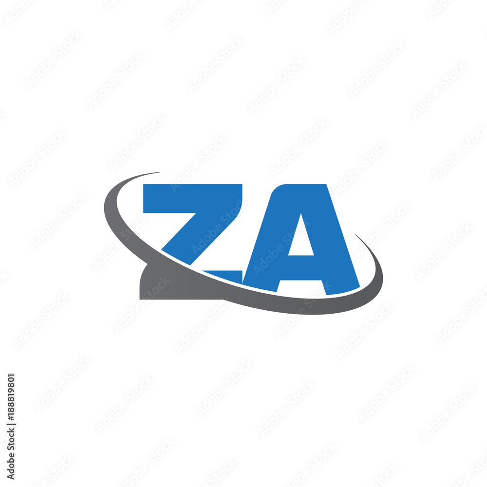 Initial letter ZA, overlapping swoosh ring logo, blue gray color Initial letter ZA, overlapping swoosh ring logo, blue gray color
