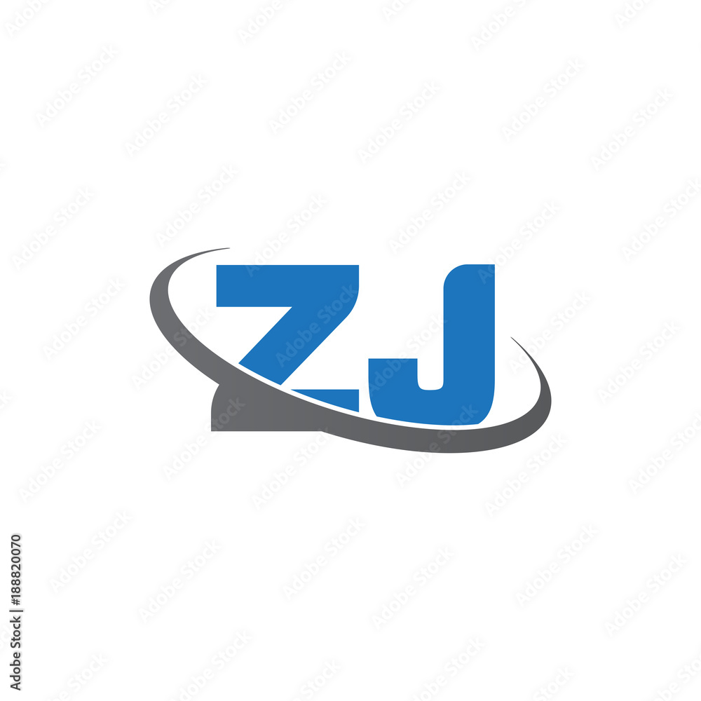 Initial letter ZJ, overlapping swoosh ring logo, blue gray color Initial letter ZJ, overlapping swoosh ring logo, blue gray color