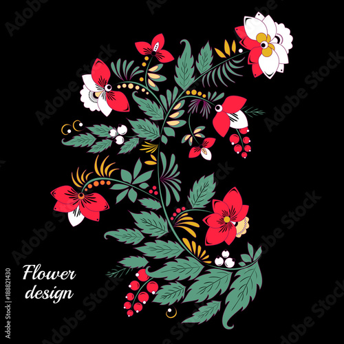 stock vector abstract  flower and wave, doodle bouquet. oriental or arabic, russia textile design. template for card. banner