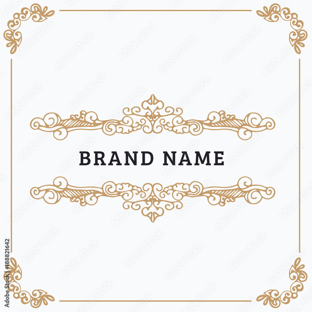 Monogram creative card template with beautiful flourishes ornament elements. Elegant design for corporate identity, logo, invitation. Design of background products.