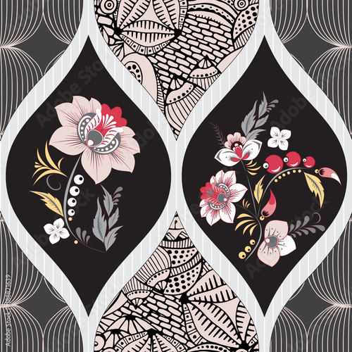 abstract seamless patchwork tile with floral ornament.arabic or orient pattern. vintage style
