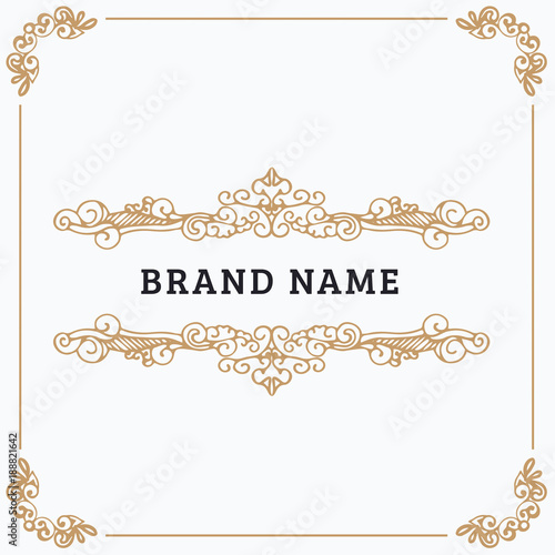 Monogram creative card template with beautiful flourishes ornament elements. Elegant design for corporate identity, logo, invitation. Design of background products.