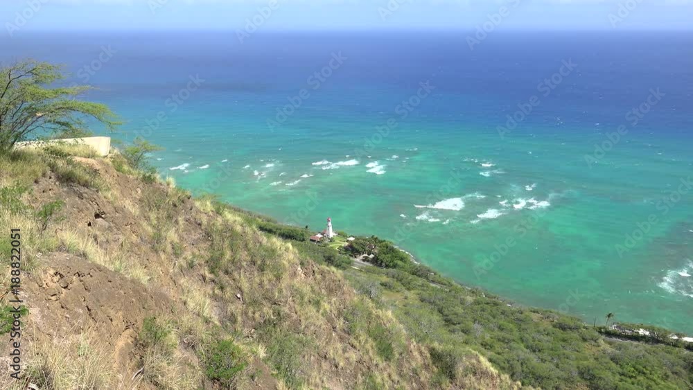 Scenic View of Pacific Ocean with the coastline of Honolulu neighborhood from the Diamond Head summit. Oahu, Hawaii Scenic View of Pacific Ocean with the coastline of Honolulu neighborhood from the Diamond Head summit. Oahu, Hawaii