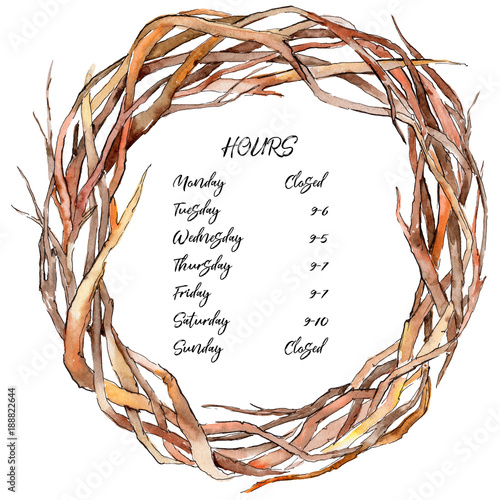 Canvastavla Forest twig branches wreath in a hand drawn watercolor style