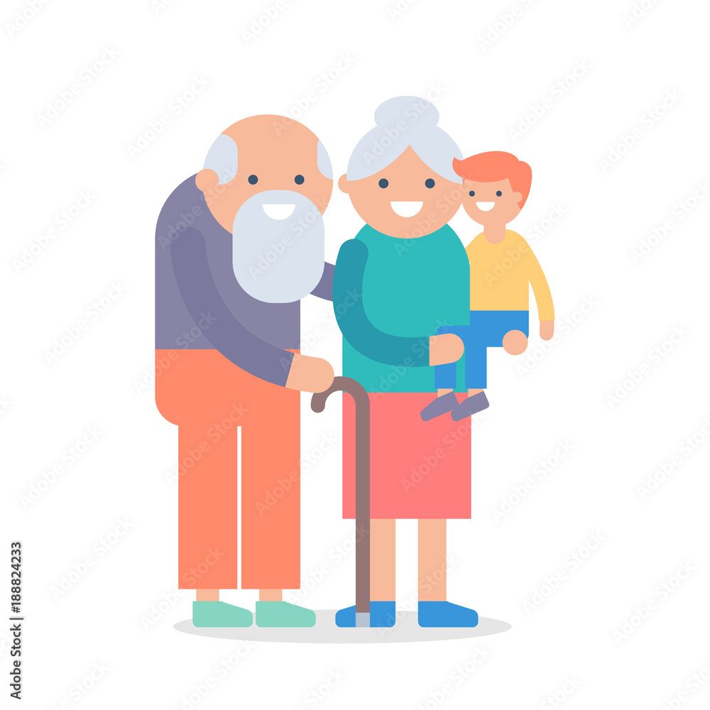 Vector illustration of grandparents with a child