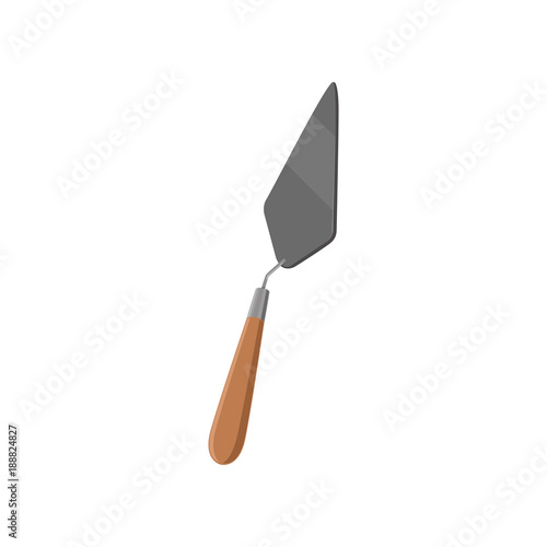 Wide trowel pointing trowel from stainless steel with wooden handle. Working tool used by archaeologists in excavations. Symbol in flat style. Cartoon vector design