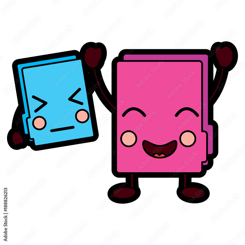 two happy folder file cartoon kawaii icon vector illustration two happy folder file cartoon kawaii icon vector illustration