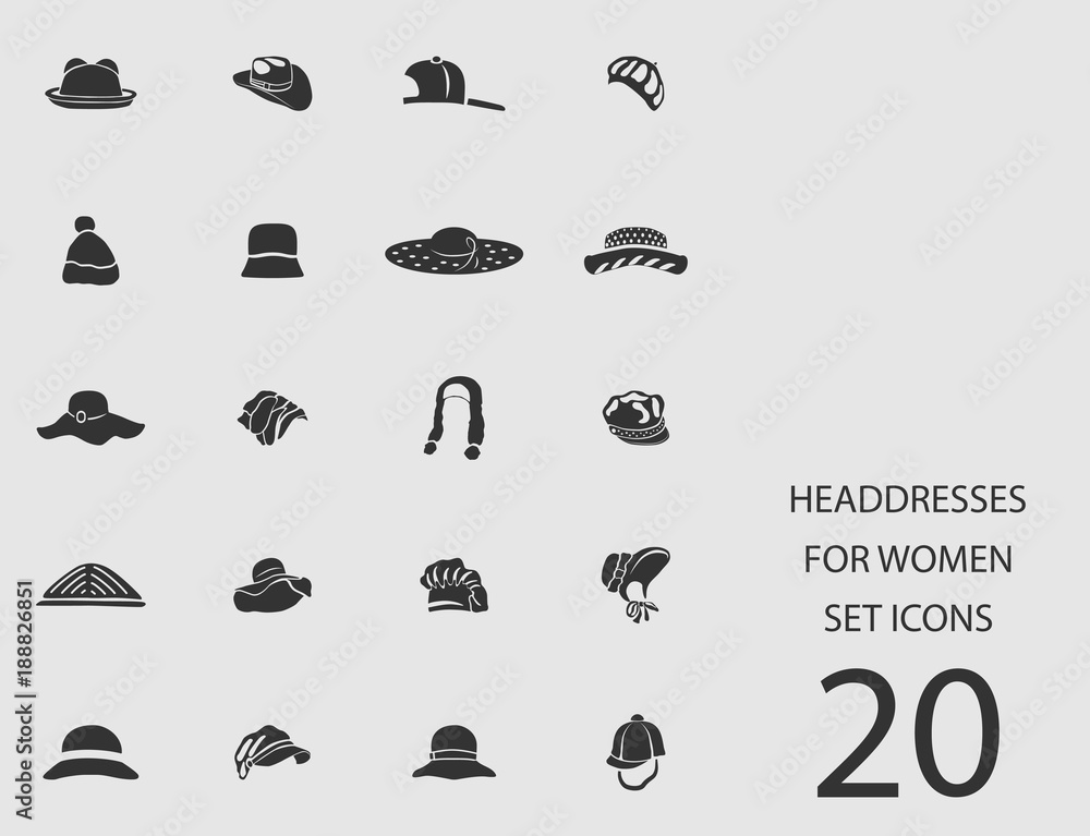 Headdresses for women set of flat icons. Vector illustration Headdresses for women set of flat icons. Vector illustration