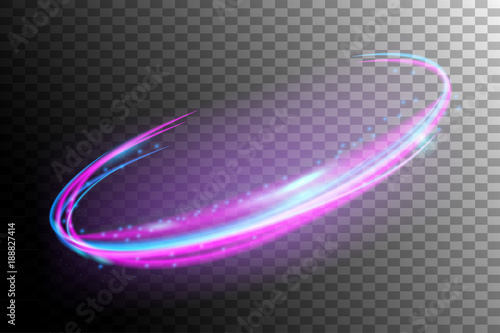 Vector Glowing neon spiral.Speed lines with light effect in pink color. glittering spiral.Magic glow light effect with sparkles and particle on transparent background.