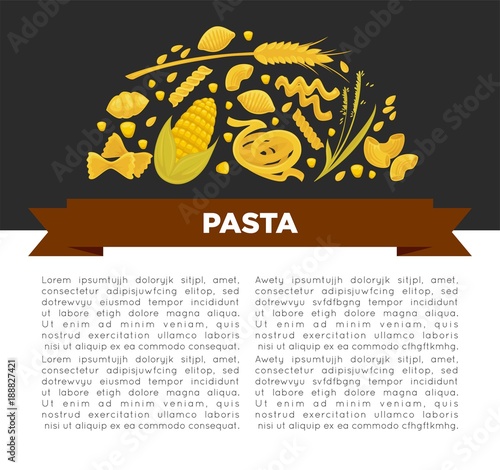 Pasta poster design for Italian food cuisine or macaroni and spaghetti restaurant.