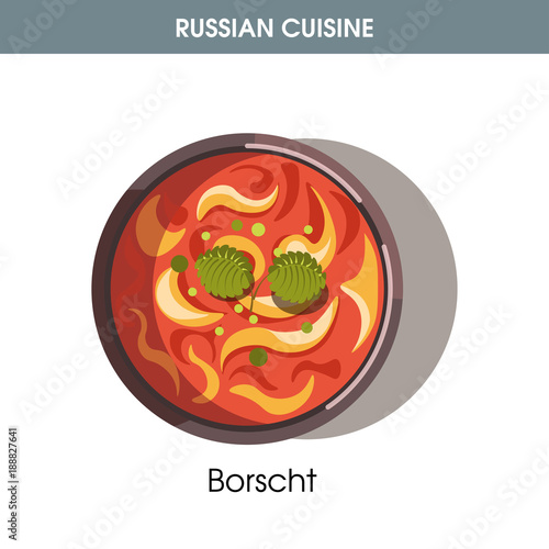 Thick Borscht with laurel leaves from Russian cuisine