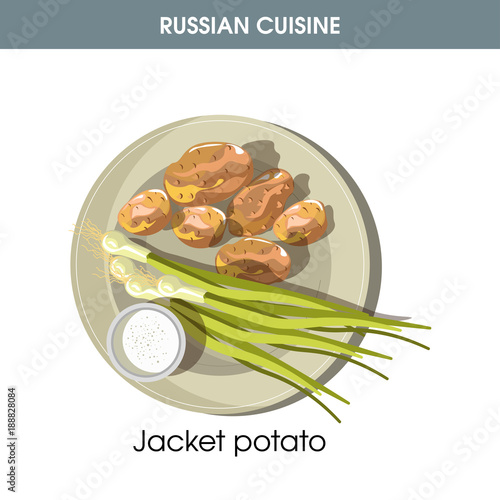 Jacket potato with fresh leek from traditional Russian cuisine