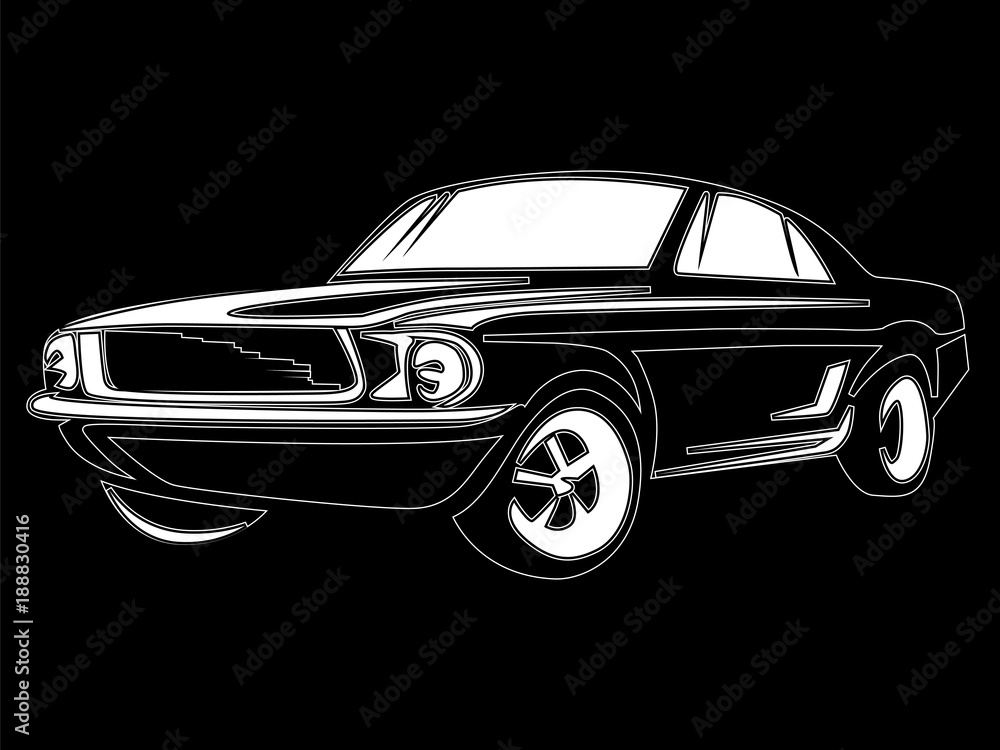 Muscle car isolated on black