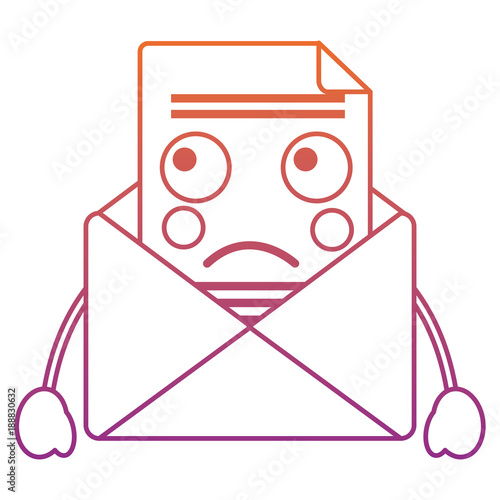 sad message envelope kawaii icon image vector illustration design  red to purple ombre line