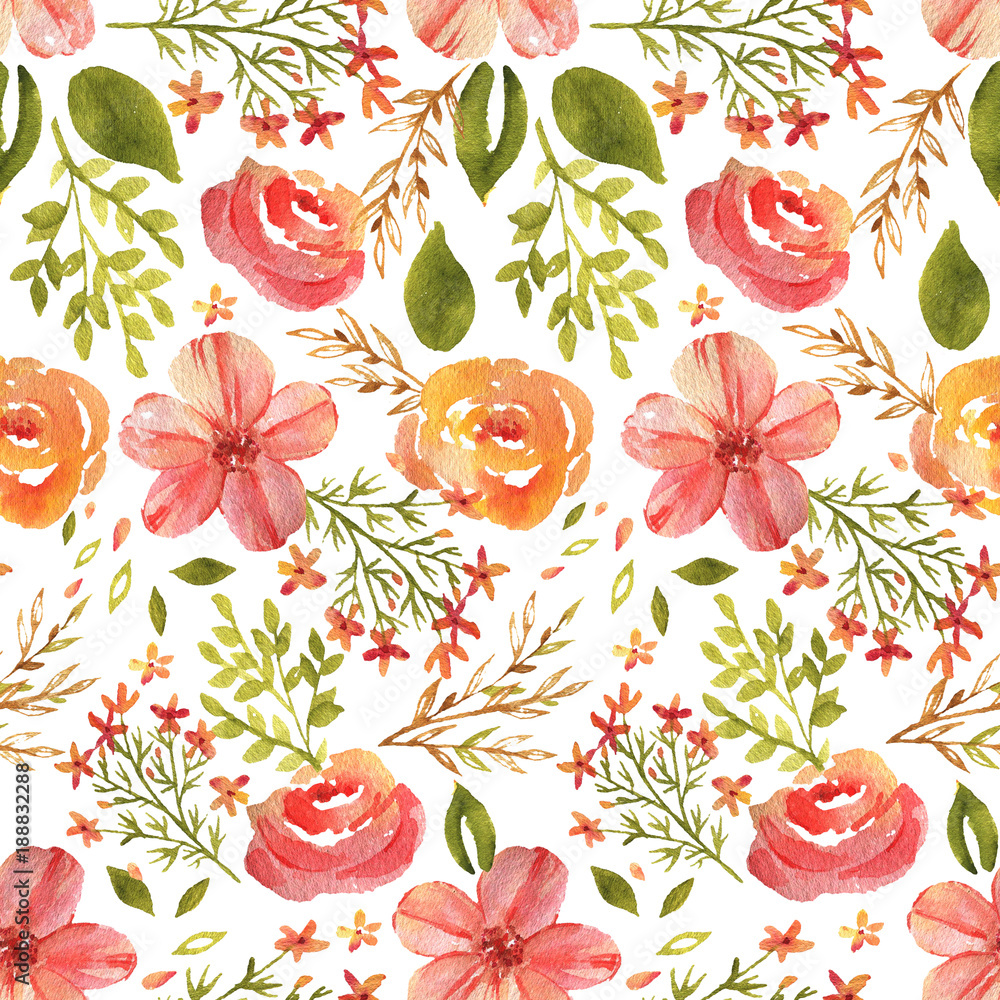 Hand-drawn floral seamless pattern with the spring flowers the white Natural and vibrant repeated print for textile, wallpaper. Spring flowers Stock Illustration | Adobe Stock