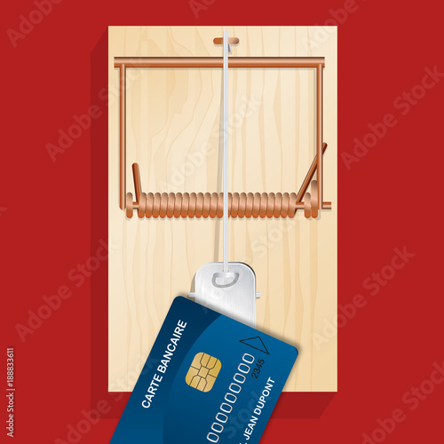 achat - acheter - piège - carte bleue - dépenser - piège à souris - concept - symbole - carte bancaire