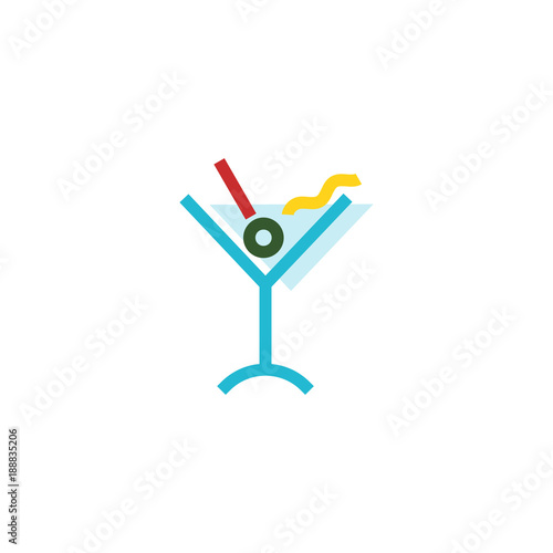 Martini cocktail memphis style icon. Can be used as a part of logo or advertisement. Isolated on white background flat line art style.