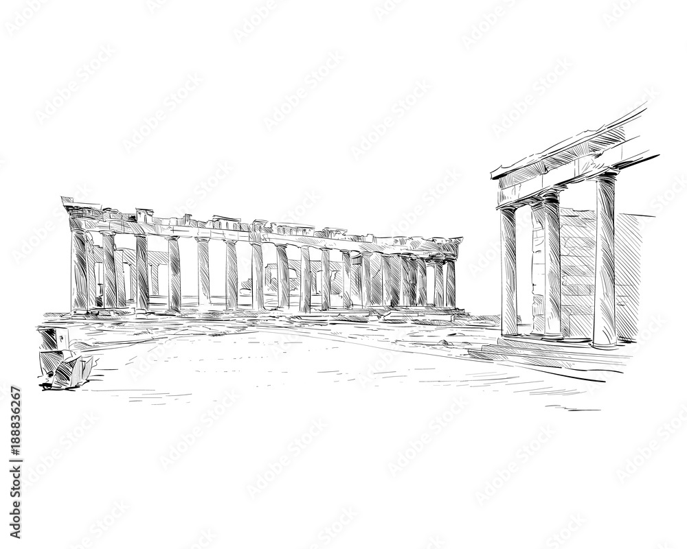 Athens skyline greece city drawn sketch Royalty Free Vector