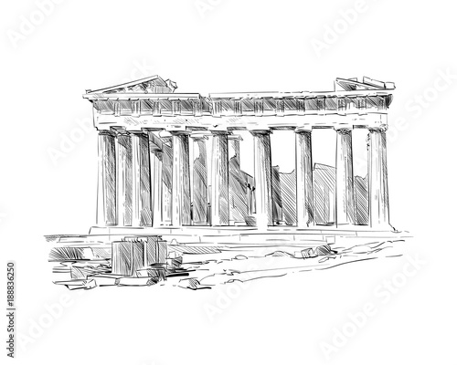 Acropolis of Athens. The Parthenon. Athens. Greece. Europe. Hand drawn sketch. Vector illustration.