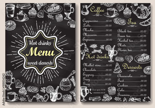 Restaurant chalkboard menu design vector hand drawn illustration