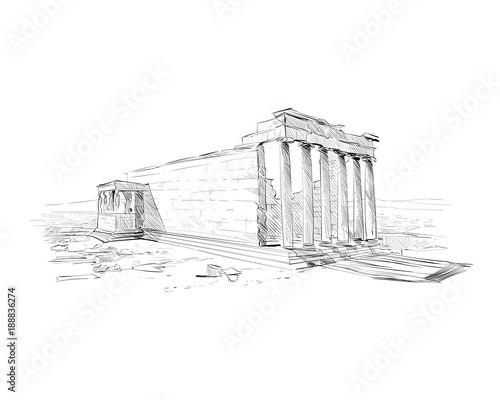 Acropolis of Athens. Erechtheum. Athens. Greece. Europe. Hand drawn sketch. Vector illustration.