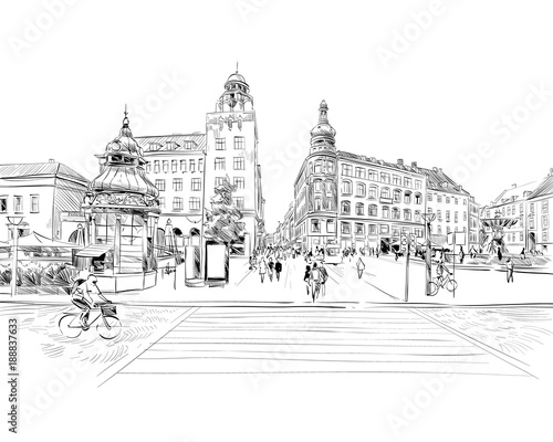Copenhagen. Denmark. Europe. Hand drawn vector illustration.