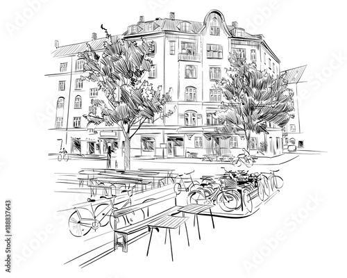 Photography Copenhagen. Denmark. Europe. Hand drawn vector illustration.