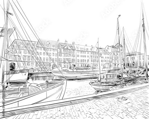 Copenhagen. Denmark. Europe. Hand drawn vector illustration.