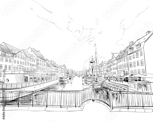 Copenhagen. Denmark. Europe. Hand drawn vector illustration.