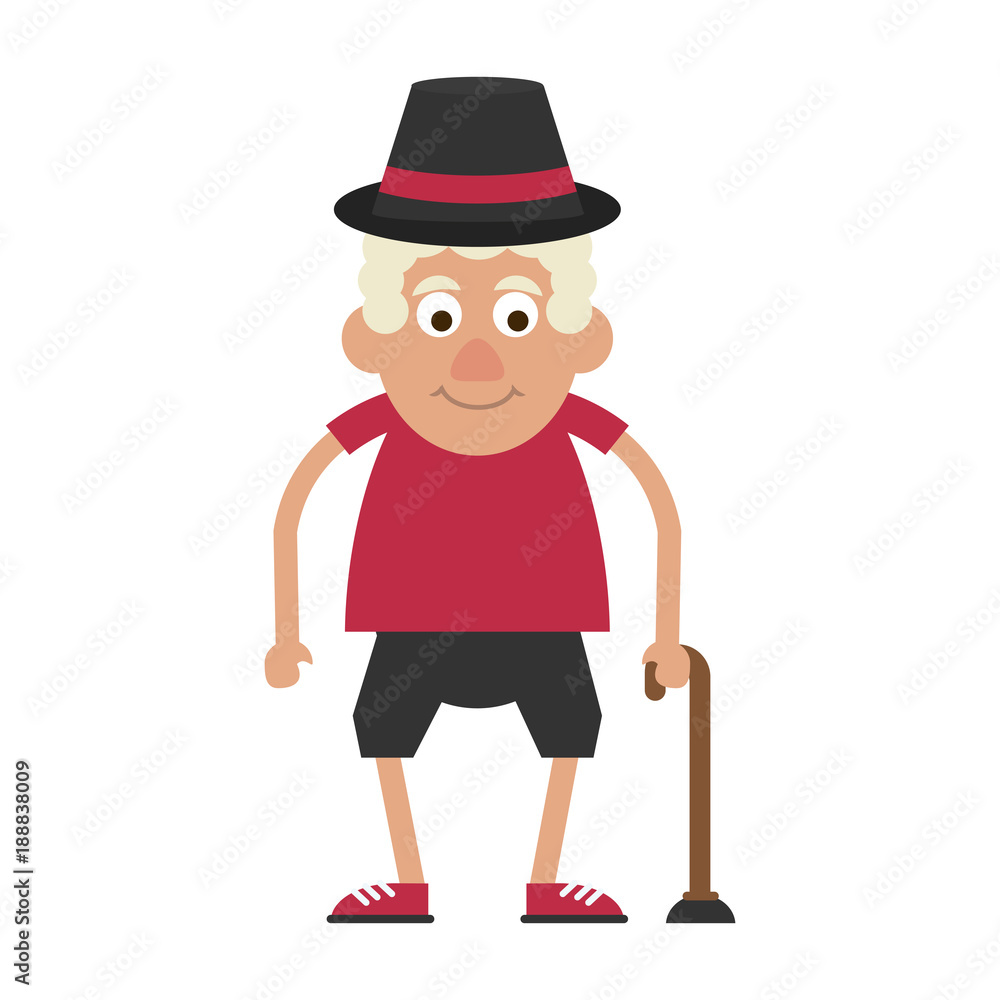 Cute grandfather cartoon walking stick icon vector illustration graphic design