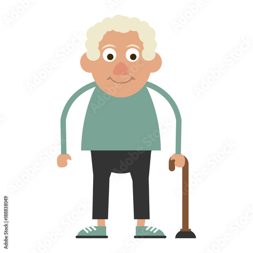 Cute grandfather cartoon walking stick icon vector illustration graphic design