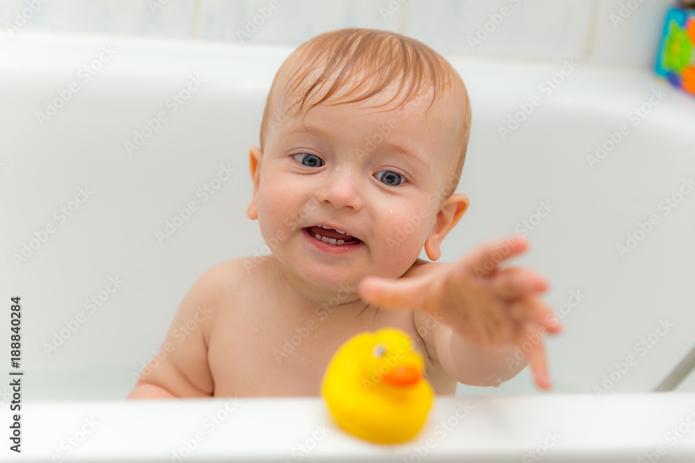 Little Boy Playing With Rubber Duck In The Bath Little Boy Playing With Rubber Duck In The Bath