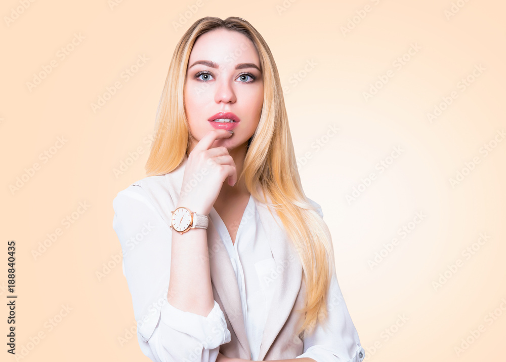 beautiful blonde woman with long hair