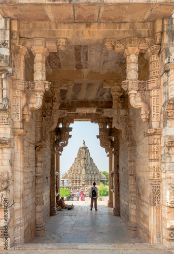 travel girl Gate in front of Samadhisvar Temple in Chittorgarh, Rajasthan photo