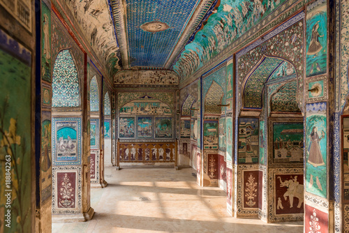 corridor in magnificent Chitrasala, Garh Palace, Bundi photo