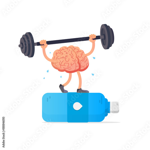 Creative concept brain lifts weights. 