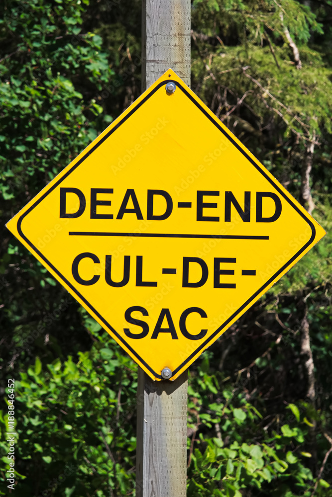 Closeup of a yellow Dead End sign