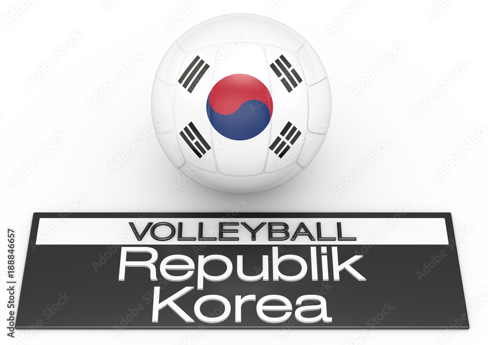 Volleyball mit Süd-Korea Flagge, Deutsche Version, 3D-Rendering Volleyball mit Süd-Korea Flagge, Deutsche Version, 3D-Rendering