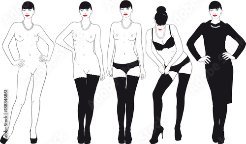 a young girl gradually thing for a thing dresses and is going to work or a date