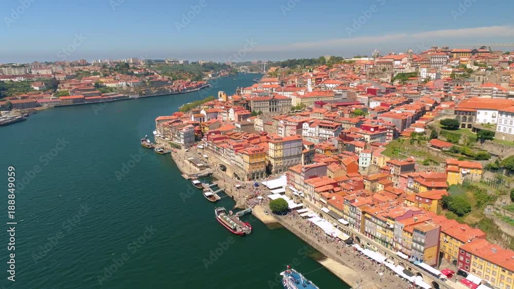 Portugal Porto aerial video city centre old buildings bridges architecture rooftop 4k Portugal Porto aerial video city centre old buildings bridges architecture rooftop 4k